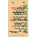 WOLVES - HEARTS 71 Texaco Cup Final ticket, Wolves v Hearts, 3/5/71, seat ticket. Good