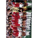 ENGLAND 1982 Col 12 x 8 photo, showing England players lining up shoulder to shoulder prior to a 3-1