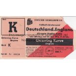 ENGLAND Ticket for the away International v. Germany 26/5/1956 in Berlin with the 2 tear off