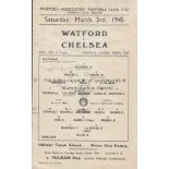 WATFORD - CHELSEA 45 Watford single sheet programme v Chelsea, 3/3/45, score, scorers noted.