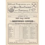 WEST HAM - SHEFFIELD UTD 1937 West Ham home programme v Sheffield United, 11/12/1937, white copy, ex