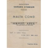 FOOTBALL IN ITALY Programme for game played at Vomero Stadium, Napoli, Malta Command v Naples