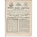 WEST HAM 53-4 Eleven West Ham 53-4 League programmes, v Luton, Stoke (abandoned), Stoke (re-arranged