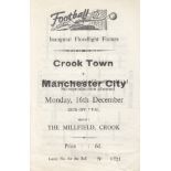 CROOK - MANCHESTER CITY 68 Programme, Crook Town v Manchester City, 16/12/68, friendly four page