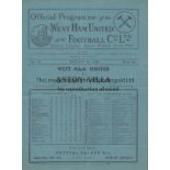 WEST HAM - ASTON VILLA 1938 West Ham home programme v Aston Villa, 1/1/1938, slight fold. Good