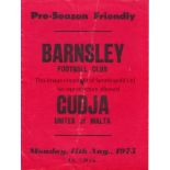 BARNSLEY - GUDJA (MALTA) 1975 Barnsley home programme for an unusual pre-season home game v Gudja