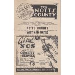 NOTTS. COUNTY V WEST HAM 1952 Programme for the League match at Nottingham 27/11/1952, slightly