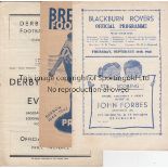 EVERTON Three Everton away programmes from the 1946/47 season v Blackburn (light horizontal fold),