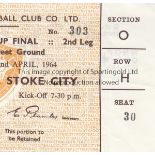 LEAGUE CUP FINAL 1963/4 LEICESTER CITY V STOKE CITY Seat ticket for the 2nd leg at Leicester 22/4/