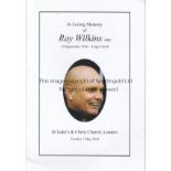 RAY WILKINS Memorial service programme St Luke's & Christ Church London 1st May 2018 for Ray