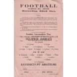 DULWICH - RAVENSCOURT 1920 Dulwich Hamlet home programme v Ravenscourt Amateurs, 23/10/1920,