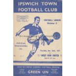 IPSWICH TOWN V WEST HAM 1957 Programme for the League match at Ipswich 26/12/1957, score on cover