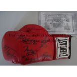 SIGNED BOXING GLOVE Everlast full size boxing glove signed by seven Heavyweight World Boxing