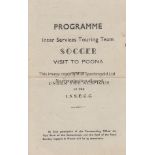 FOOTBALL IN INDIA 1945 Four page programme, Tommy Walkers Touring XI v Poona England XI, 26/10/45,
