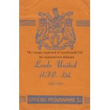LEEDS UNITED V WEST HAM 1953 Programme for the League match at Leeds 7/2/1953, slightly creased