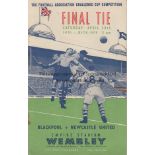 1951 FA CUP FINAL Programme for Blackpool v Newcastle Utd., staples rusted away. Generally good