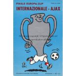 1972 EUROPEAN CUP FINAL Official programme, 1972 European Cup Final, Inter Milan v Ajax, 31/5/72