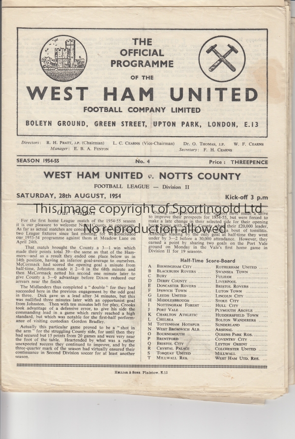 WEST HAM 54-5 Set of 21 West Ham home League programmes, 54/5, includes games v Liverpool, Leeds (