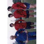 ENGLAND 1970 Col 12 x 8 photo, showing England manager Alf Ramsey posing with players Tommy Smith,