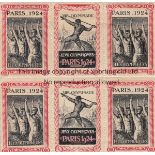 PARIS OLYMPIC GAMES 1924 Block of six Paris Olympiade Seal stamps for the Olympic games. Produced in