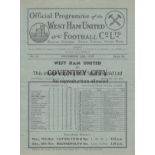 WEST HAM - COVENTRY 1937 West Ham home programme v Coventry, 13/11/1937, slight fold. Good