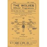 WOLVES - WREXHAM 45 Wolves home programme v Wrexham, 17/2/45, neat change. Generally good