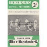 HIBS - MAN CITY 57 Hibernian home programme v Manchester City, 25/11/57, slight fold. Good