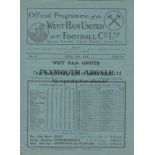 WEST HAM - PLYMOUTH 1938 West Ham home programme v Plymouth, 15/4/1938, slight fold. Good
