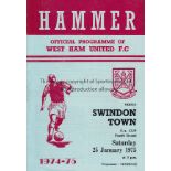 1974/5 FA CUP RUN TO THE FINAL All 19 programmes for West Ham United and Fulham in their FA Cup run.