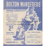 BOLTON / MAN UNITED Gatefold programme Bolton Wanderers v Manchester United 29th March 1948. Very