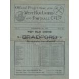 WEST HAM - BRADFORD PA 1937 West Ham home programme v Bradford PA, 4/9/1937, slight fold.