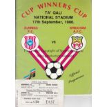 ZURRIEQ - WREXHAM 1986 Programme and match ticket, Zurrieq FC (Malta) v Wrexham, 17/9/86, Cup-