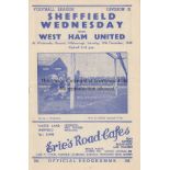 SHEFFIELD WEDNESDAY V WEST HAM 1949 Programme for the League match at Sheffield 10/12/1949.