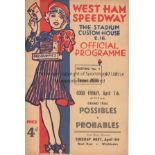 WEST HAM SPEEDWAY Programme for Possibles v Probables 7/4/1939 with scores entered. Generally good