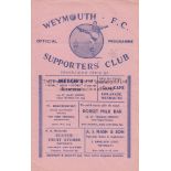 WEYMOUTH - ALDERSHOT 49 Weymouth home programme v Aldershot, 26/11/49, Cup 1st Round, pencil