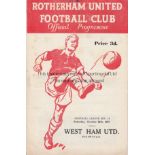 ROTHERHAM UNITED V WEST HAM 1957 Programme for the League match at Rotherham 26/10/1957, scores