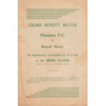 FLORIANA - ROYAL NAVY 1949 Rare four page programme, Floriana FC v Royal Navy, 25/11/49 in Gzira,