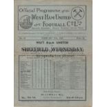 WEST HAM - SHEF WED 1938 West Ham home programme v Sheffield Wednesday, 12/2/1938, folds. Fair-