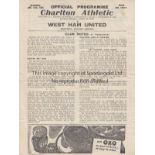 CHARLTON ATH. V WEST HAM 1946 Programme for the FL South match at Charlton 12/1/1946, slightly
