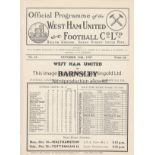 WEST HAM - BARNSLEY 1937 West Ham home programme v Barnsley, 16/10/1937, white copy, ex bound