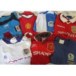REPLICA FOOTBALL SHIRTS Six replica shirts, 3 X Manchester United, red, short sleeve shirts, XL
