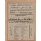 MILLWALL Single sheet programme Millwall v Gravesend Kent League 13th April 1912. Ex Bound Volume.