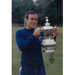 CHELSEA SIGNED PHOTOS Four signed colour photographs, 12" X 8" Ron Harris holding the FA Cup, 10"