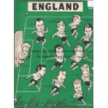 ENGLAND AUTOGRAPHS A 10" X 8" magazine sheet of England 1950 caricatures signed by Wilf Mannion. Tom