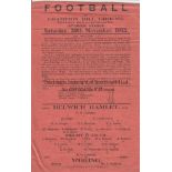 DULWICH - WOKING 1913 Dulwich Hamlet single sheet home programme v Woking, 29/11/1913, Isthmian