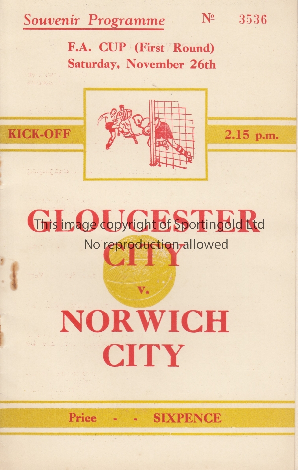 GLOUCESTER - NORWICH 1949 Gloucester City v Norwich City, 26/11/49, FA Cup 1st Round, Norwich won