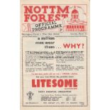 NOTTINGHAM FOREST V WEST HAM 1953 Programme for the League match at Nottingham 7/3/1953, slightly