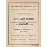 WEST HAM UNITED V FULHAM 1957 Programme for the London Cup semi-final tie at West Ham 4/11/1957,