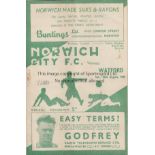 NORWICH / WATFORD Programme Norwich City v Watford 30th August 1947. Some rust at staples. No