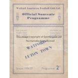 WATFORD - LUTON 1936-37 Watford home programme v Luton, 20/2/1937, special souvenir official